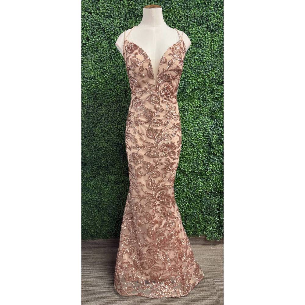 NEW AMARRA embellished fitted sequin pattern gown in rose gold